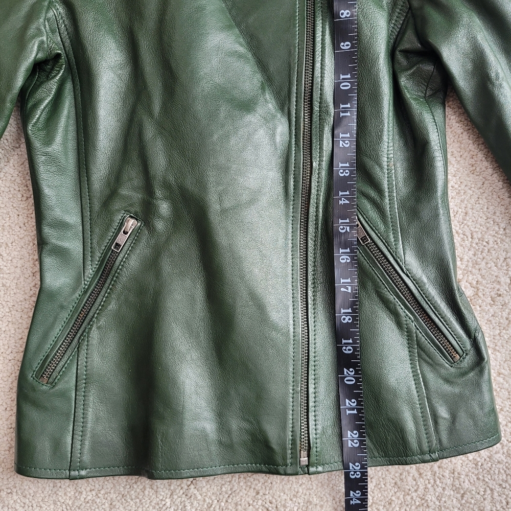 Sara Leather “Experience the Fashion” 100% Genuine Lambskin Green Moto Jacket XS - Picture 11 of 15